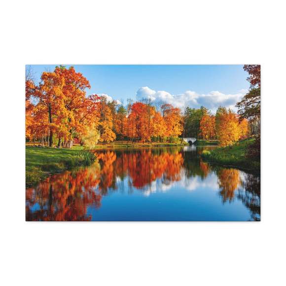 Autumn Fall Forest Orange Leaves Lake Nature Wilderness Photography Canvas Wall